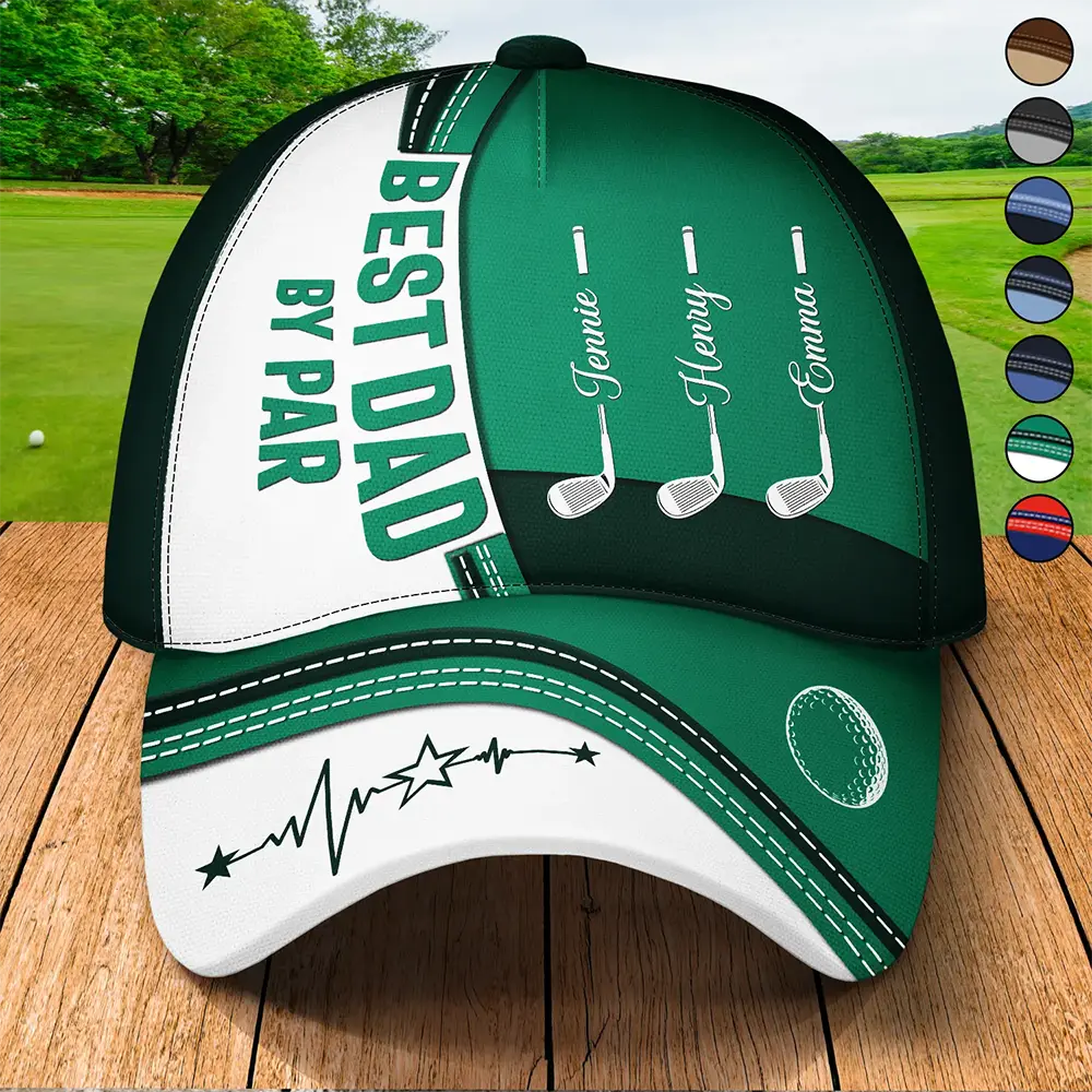 Gift For Father,Gift For Grandpa,Dad's Hobby,Golf,Non-Eng,Custom Text,Confident - Best Dad Papa By Par Golf Faux Leather Effect - Personalized Classic Cap