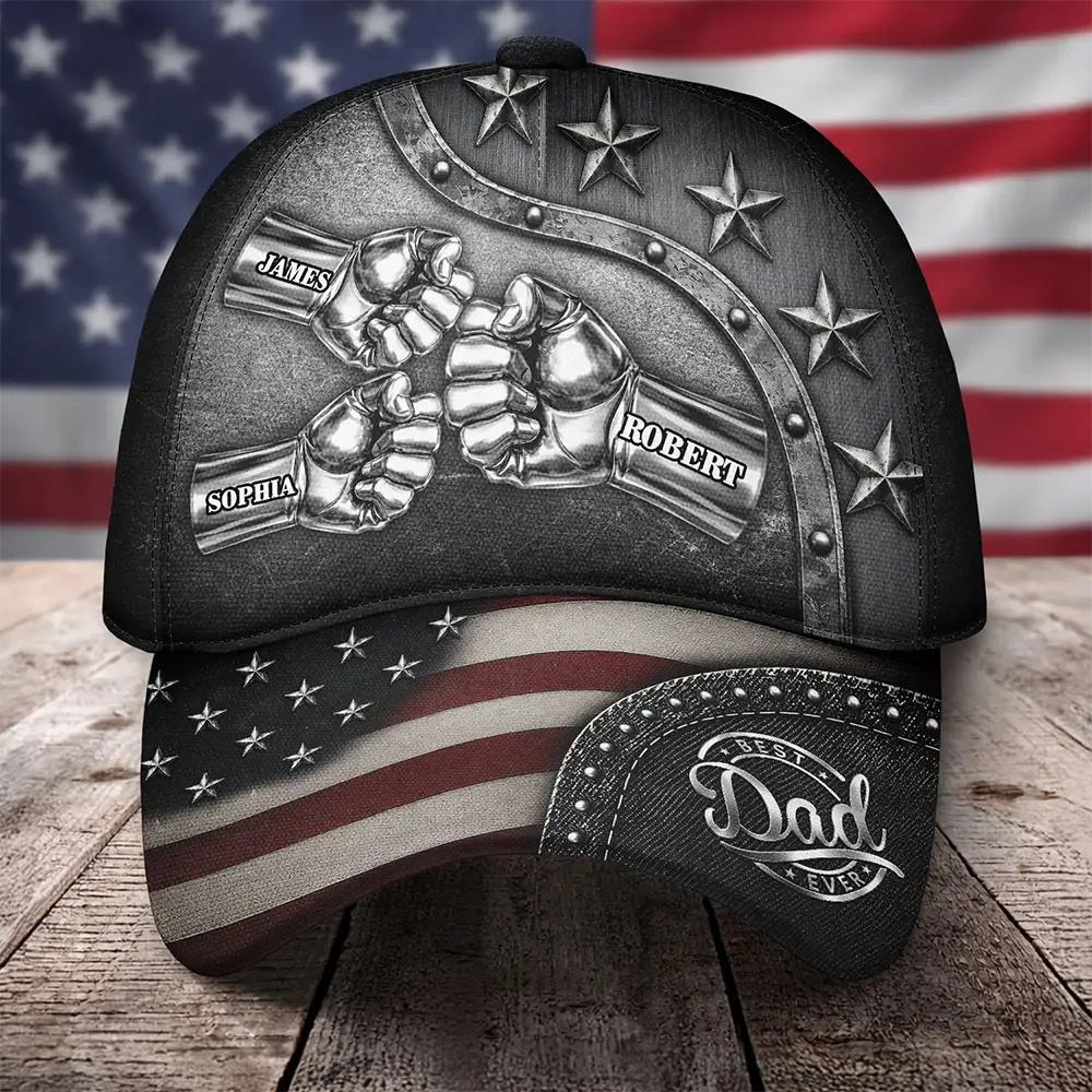 Best Dad Papa Ever Metal Effect Hand Punch - Personalized Classic Cap