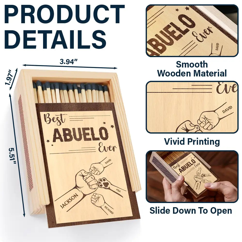 Gift For Grandpa,Grandpa - Grandkids,Gift For Father,Dad - Children,Non-Eng - Best Daddy Grandpa Ever - Personalized Wooden Matchbox