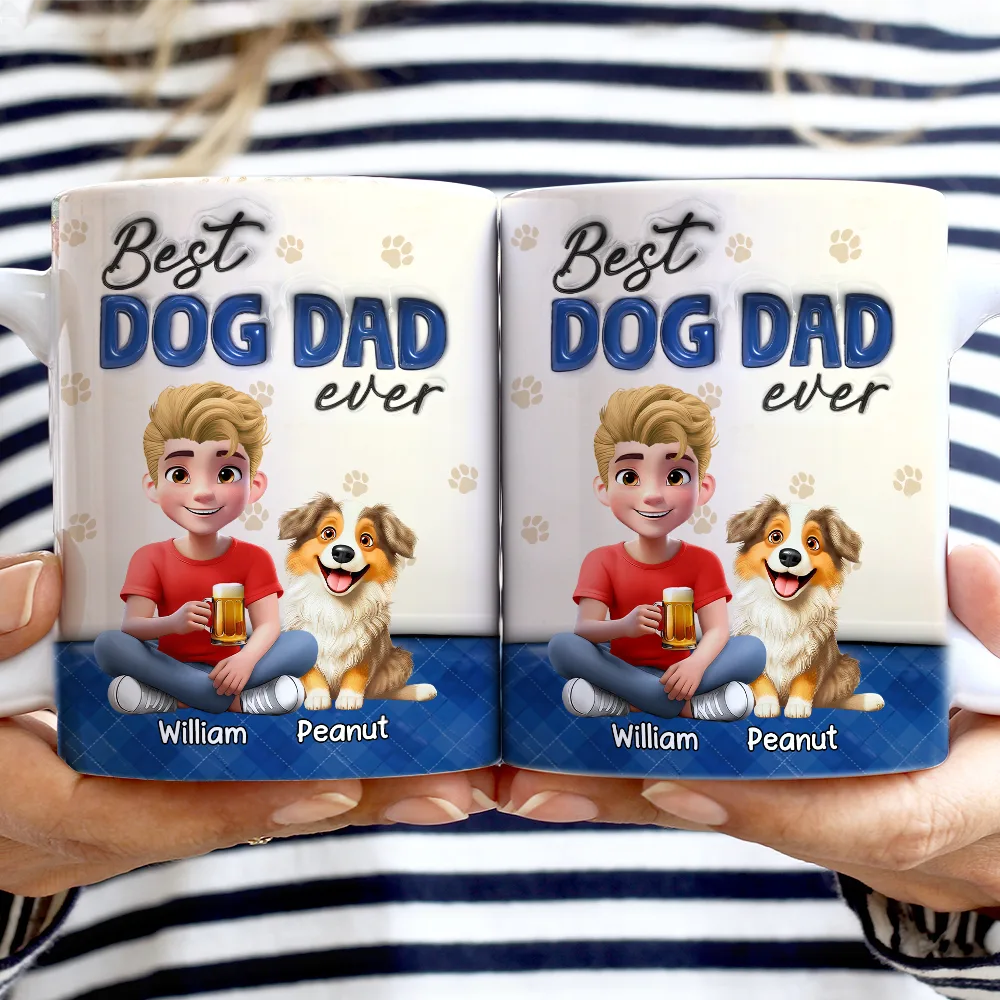 Pet Lovers,Pet Dad,Dog Lovers,Dog Dad,Happy - Best Dog Dad Ever 3D Effect - Personalized White Edge-to-Edge Mug