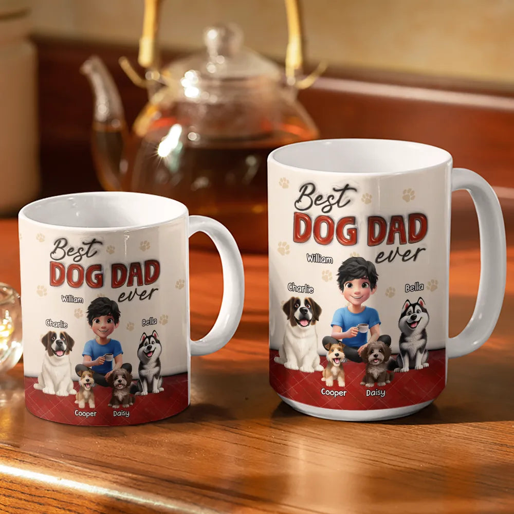 Pet Lovers,Pet Dad,Dog Lovers,Dog Dad,Happy - Best Dog Dad Ever 3D Effect - Personalized White Edge-to-Edge Mug