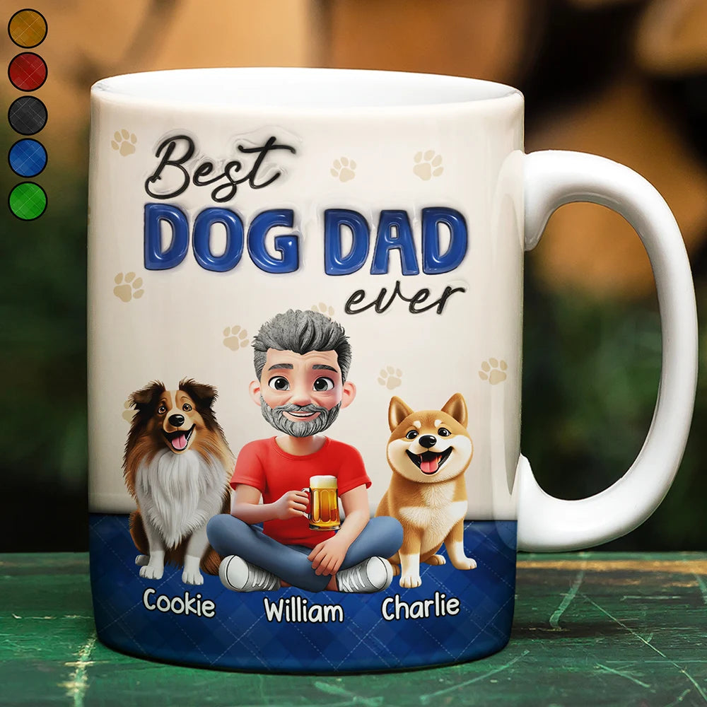 Pet Lovers,Pet Dad,Dog Lovers,Dog Dad,Happy - Best Dog Dad Ever 3D Effect - Personalized White Edge-to-Edge Mug