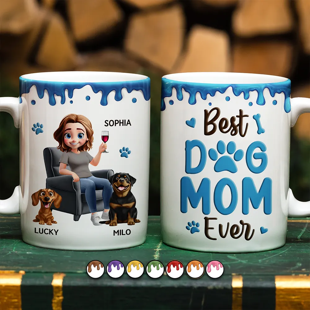 Best Dog Mom Ever 3D Effect - Personalized White Edge-to-Edge Mug