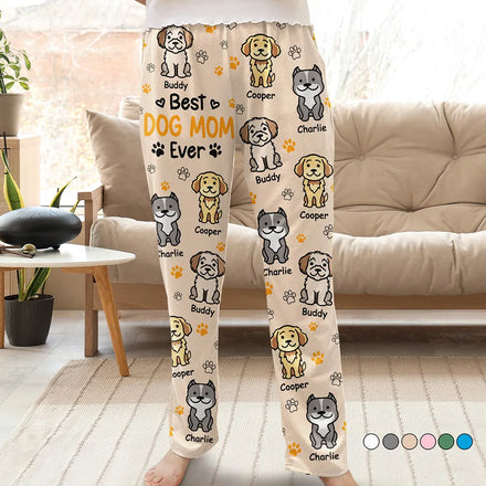 Best Dog Mom Ever Color Stick Figure Dog Cat - Personalized Pajama Pants