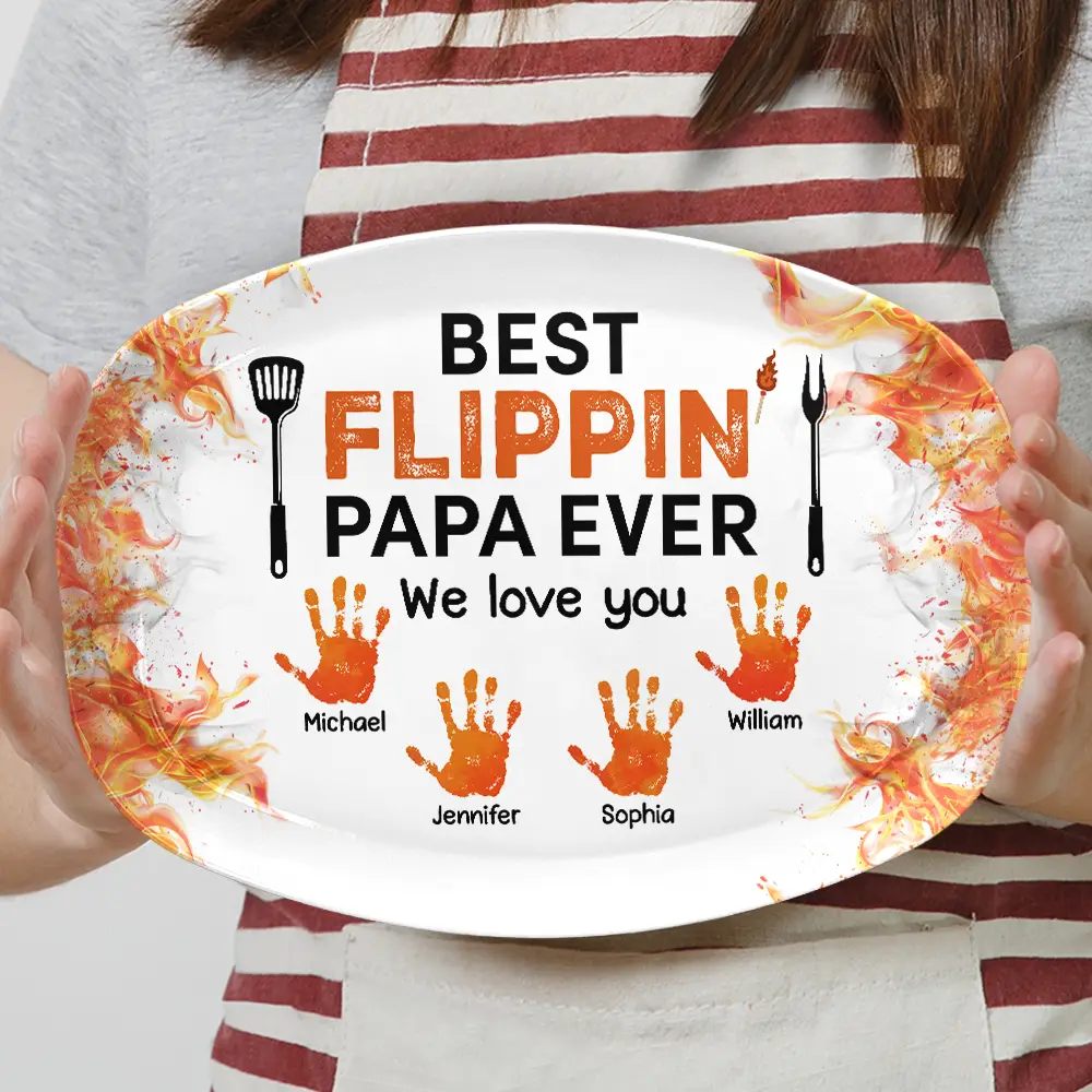 Gift For Father,Dad's Hobby,Grilling,Cooking - Best Flippin' Dad Ever - Personalized Plate