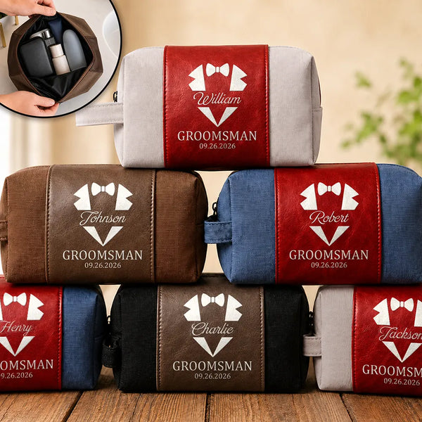 Confident,Gift For Men,Gift For Yourself,Wedding,Custom Text - Best Man Groomsman - Personalized Leather Canvas Toiletry Bag