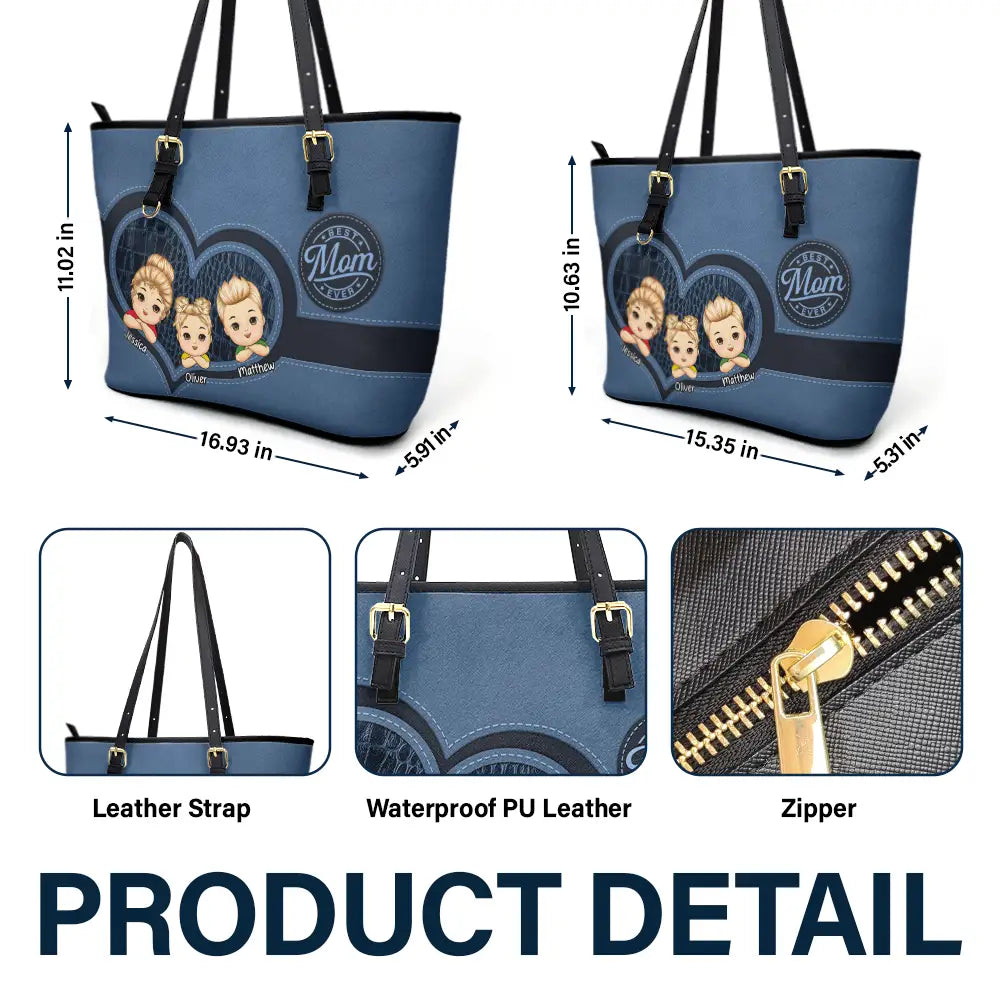 Gift For Grandma, Grandma - Grandkids, Gift For Mother, Happy - Best Mom Ever - Personalized Leather Tote Bag