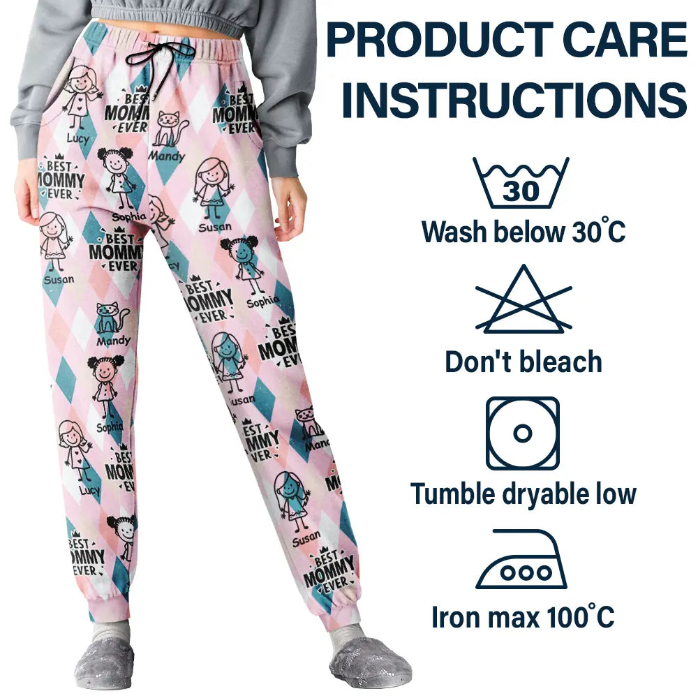 Gift For Grandma,Gift For Mother,Funny,Stick Figure - Best Mom Ever Argyle Plaid - Personalized Pajama Pants
