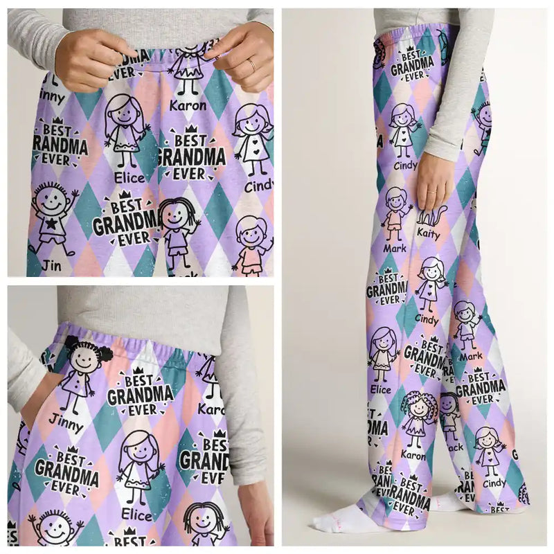 Gift For Grandma,Gift For Mother,Funny,Stick Figure - Best Mom Ever Argyle Plaid - Personalized Pajama Pants
