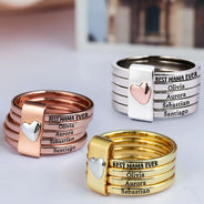 Gift For Yourself, Gift For Women, Gift For Aunt, Gift For Mother, Gift For Grandma, Love, Gift For Wife - Best Mom Grandma Ever - Personalized Heart Stacking Rings
