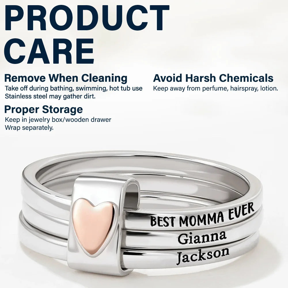 Gift For Yourself, Gift For Women, Gift For Aunt, Gift For Mother, Gift For Grandma, Love, Gift For Wife - Best Mom Grandma Ever - Personalized Heart Stacking Rings