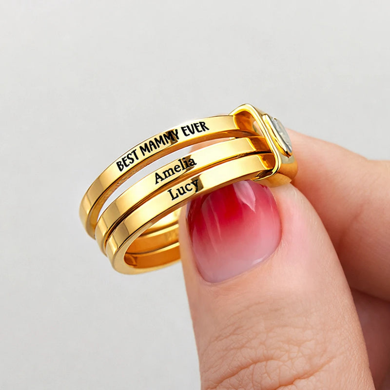 Gift For Yourself, Gift For Women, Gift For Aunt, Gift For Mother, Gift For Grandma, Love, Gift For Wife - Best Mom Grandma Ever - Personalized Heart Stacking Rings