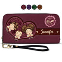 Gift For Mother, Gift For Grandma, Love - Best Mom Nana Ever Cute Chibi Kids Printed Embossed Flowers - Personalized Leather Long Wallet
