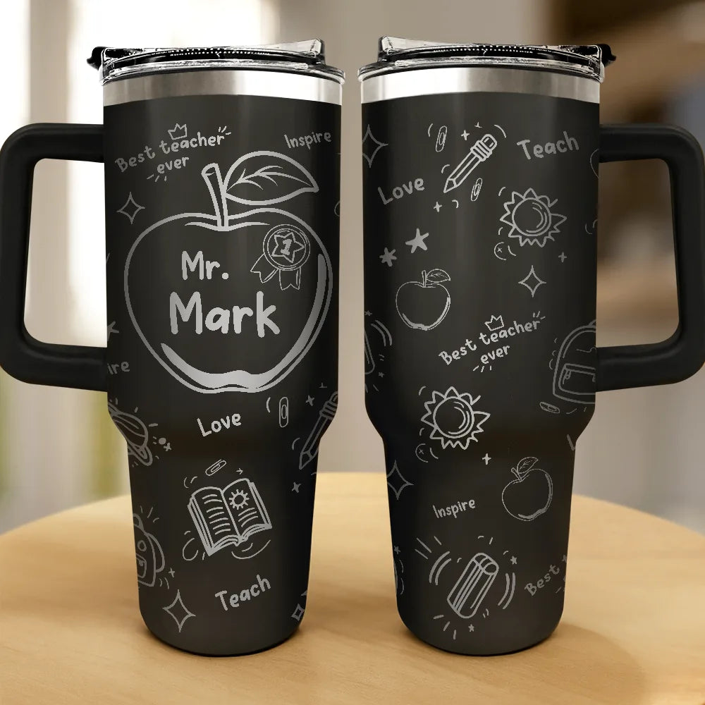 Teacher, Back To School - Best Teacher Ever Award Doodle - Personalized Engraved 40oz Tumbler