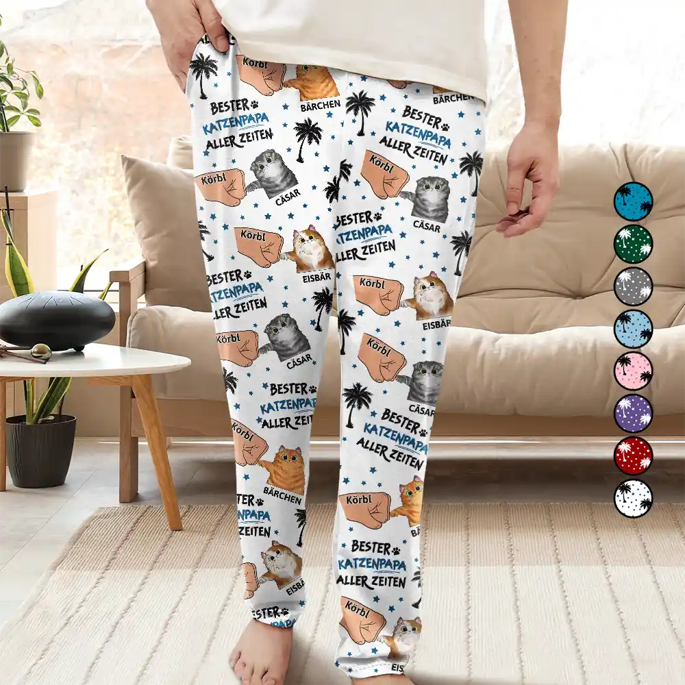 Cat Lovers,Cat Mom,Cat Dad,Happy - Bester Katzenpapa Aller Zeiten - Personalisierte Pyjamahose