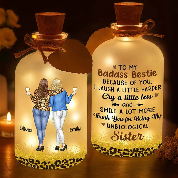 Gift For Bestie,Gifts For Colleagues,Gift For Sisters,Funny,Gift For Sibling - Bestie Because Of You I Laugh A Little Harder - Personalized Short Bottle Light