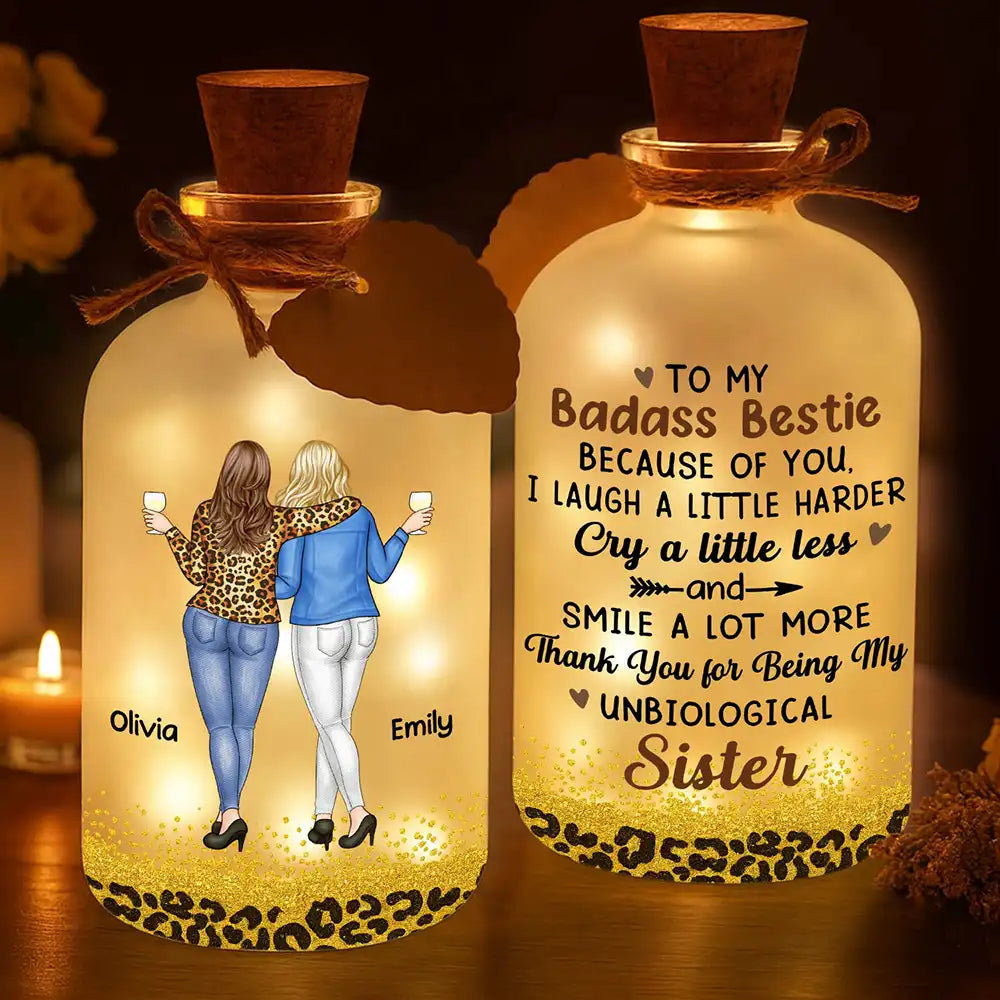 Gift For Bestie,Gifts For Colleagues,Gift For Sisters,Funny,Gift For Sibling - Bestie Because Of You I Laugh A Little Harder - Personalized Short Bottle Light