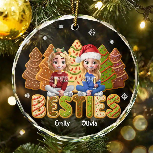 Christmas, Gift For Bestie, Happy - Bestie Cake Cookie Tree - Personalized Circle Glass Ornament