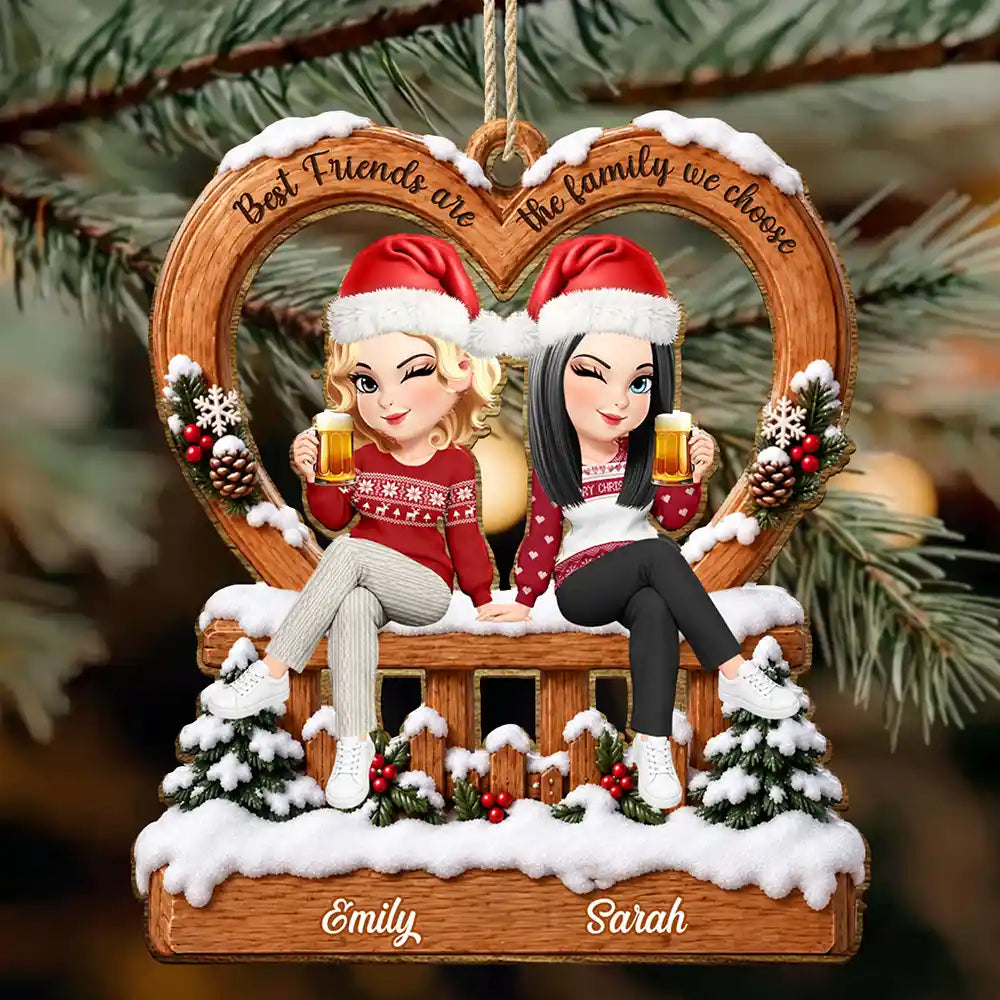 Afro Besties,Christmas,Gift For Bestie,Old Besties,Sentimental,Vector - Bestie Keepsake - Personalized Floral Family We Choose Wooden Ornament