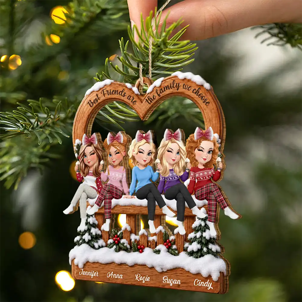 Afro Besties,Christmas,Gift For Bestie,Old Besties,Sentimental,Vector - Bestie Keepsake - Personalized Floral Family We Choose Wooden Ornament