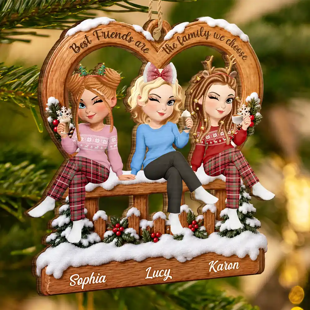 Afro Besties,Christmas,Gift For Bestie,Old Besties,Sentimental,Vector - Bestie Keepsake - Personalized Floral Family We Choose Wooden Ornament