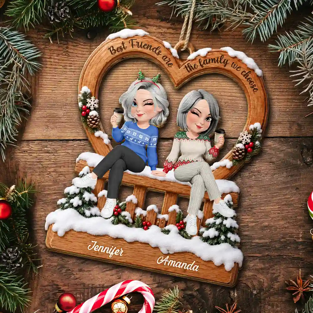 Afro Besties,Christmas,Gift For Bestie,Old Besties,Sentimental,Vector - Bestie Keepsake - Personalized Floral Family We Choose Wooden Ornament