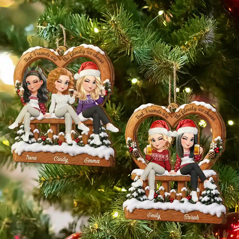 Afro Besties,Christmas,Gift For Bestie,Old Besties,Sentimental,Vector - Bestie Keepsake - Personalized Floral Family We Choose Wooden Ornament