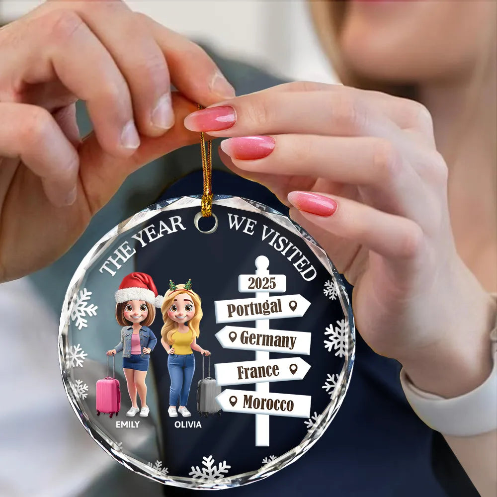 Christmas, Travel, Gift For Bestie, Happy - Bestie Travel The Year We Visited Travel Ornament - Personalized Circle Glass Ornament