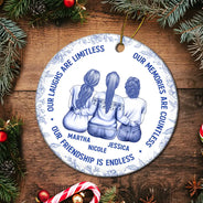 Gift For Bestie,Gift For Sisters,Gifts For Colleagues,Christmas,Happy - Besties Our Laughs Are Limitless Best Friends Toile - Personalized Circle Ceramic Ornament