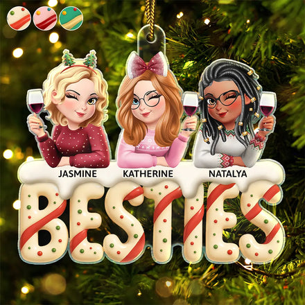 Besties Sisters Colleagues Christmas Tree Cake - Personalized Custom Shaped Acrylic Ornament