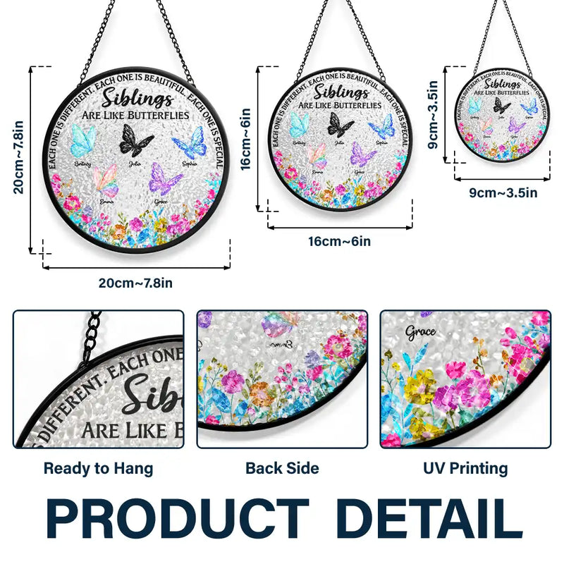 Gift For Bestie, Gift For Sibling, Gift For Sisters - Besties Sisters Friends Are Like Butterflies Crystal Effect - Personalized Stained Glass Window Hanging Suncatcher
