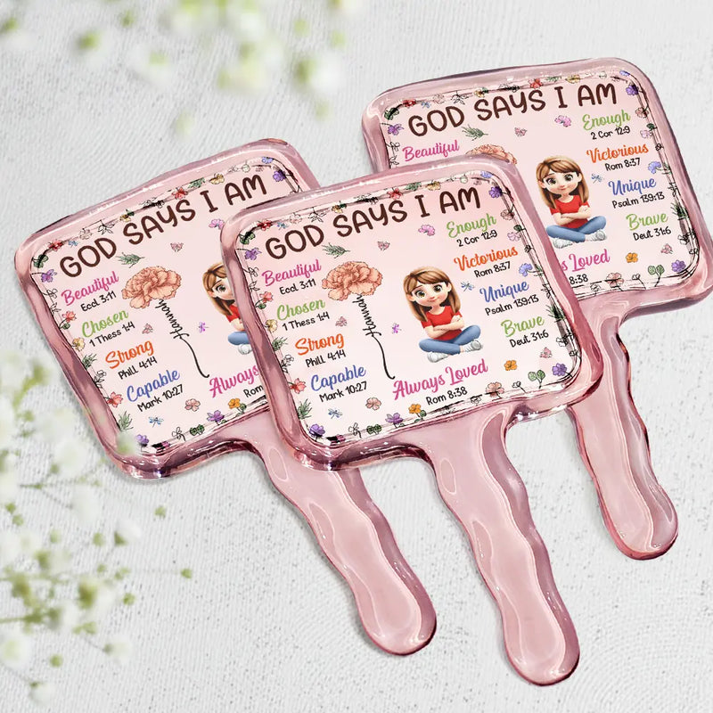 Gift For Yourself, Gift For Women, Happy, Gift For Daughter, Gift For Bestie, Gift For Sisters - Bible Birth Month Flower God Says You Are - Personalized Handheld Mirror