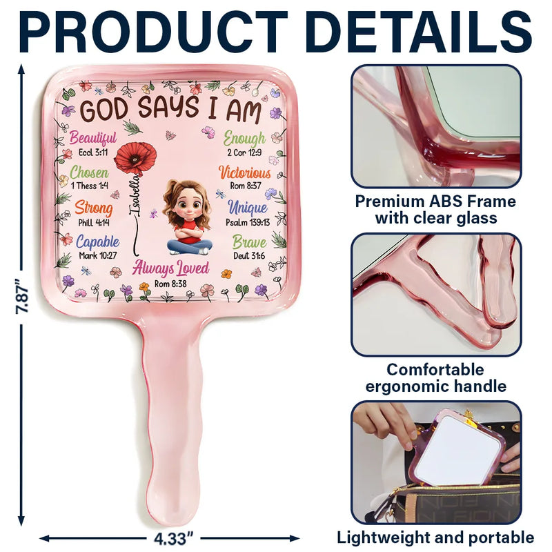 Gift For Yourself, Gift For Women, Happy, Gift For Daughter, Gift For Bestie, Gift For Sisters - Bible Birth Month Flower God Says You Are - Personalized Handheld Mirror
