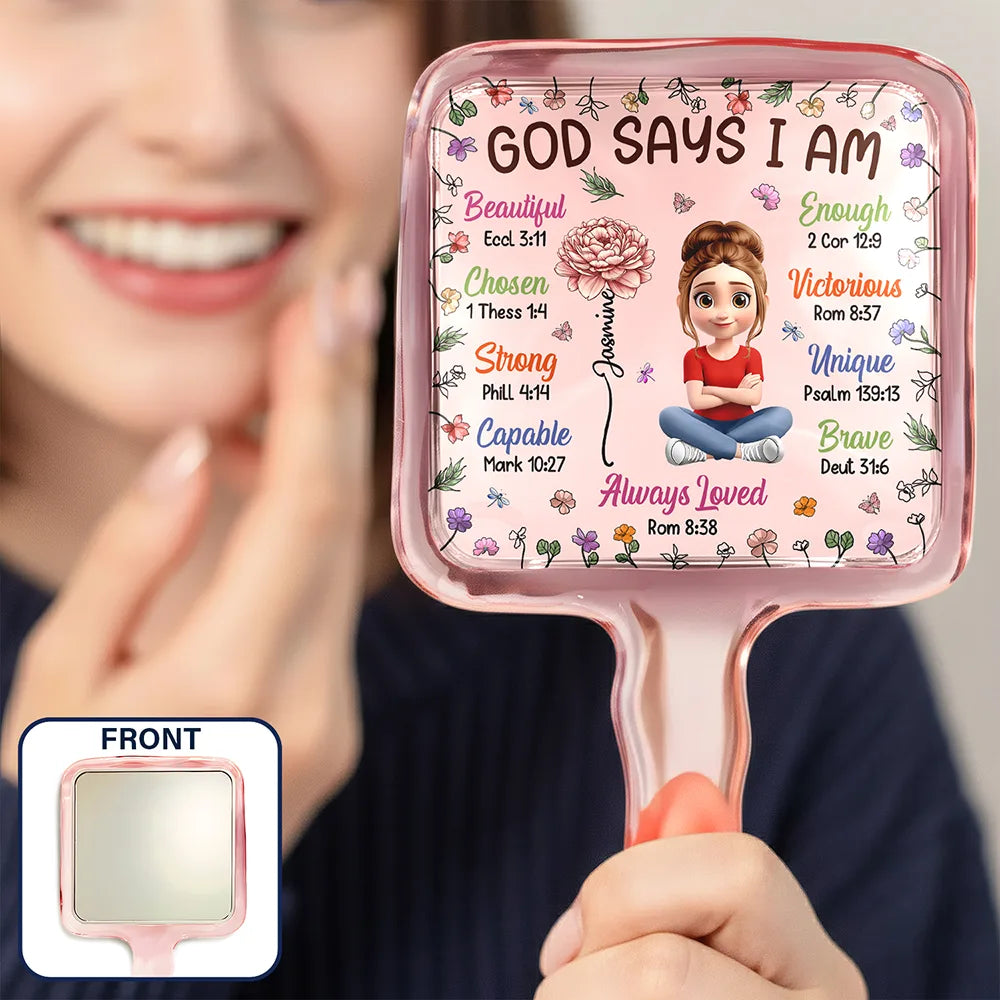 Bible Birth Month Flower God Says You Are - Personalized Handheld Mirror