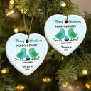 New baby, Christmas, Pregnant Mom - Bird Family Expecting Baby Sea Glass Effect - Personalized Heart Ceramic Ornament