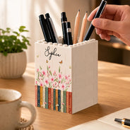 Reading,Gift For Yourself,Gift For Women,Icon,Happy - Birth Month Flower With Name - Personalized Building Block Pen Holder