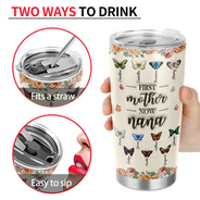 Gift For Mother,Gift For Grandma - Birth Butterfly Grandkid First Mom Now Grandma - Personalized Tumbler