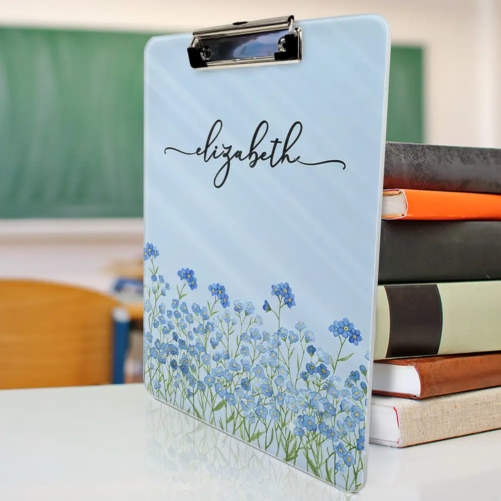 Back To School, Teacher, Cozy, Icon - Birth Flower And Name - Personalized Acrylic Clipboard