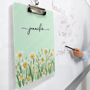 Back To School, Teacher, Cozy, Icon - Birth Flower And Name - Personalized Acrylic Clipboard
