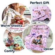 Gift For Bestie, Christmas, Love - Birth Flower Bible Verse God Says I Am - Personalized Fleece Blanket, Sherpa Blanket