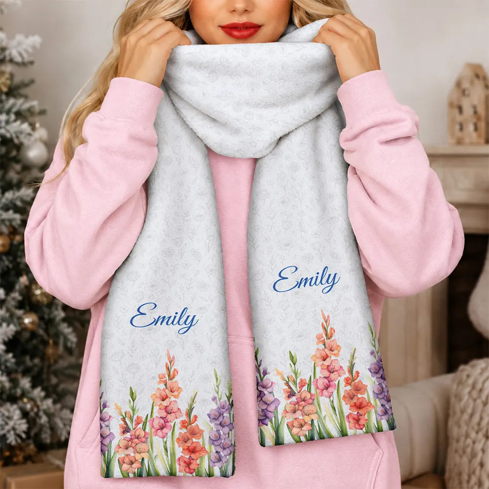 Christmas,Cozy,Gift For Yourself,Gift For Women,Icon - Birth Flower Blooming In Love - Personalized Fleece Scarf
