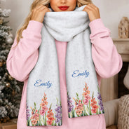 Christmas,Cozy,Gift For Yourself,Gift For Women,Icon - Birth Flower Blooming In Love - Personalized Fleece Scarf