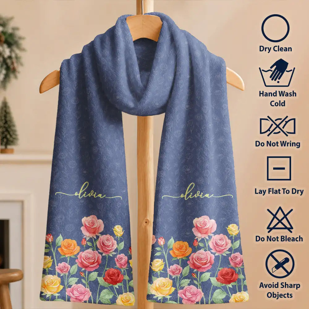 Christmas,Cozy,Gift For Yourself,Gift For Women,Icon - Birth Flower Blooming In Love - Personalized Fleece Scarf