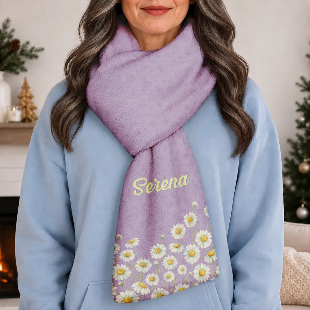 Christmas,Cozy,Gift For Yourself,Gift For Women,Icon - Birth Flower Blooming In Love - Personalized Fleece Scarf