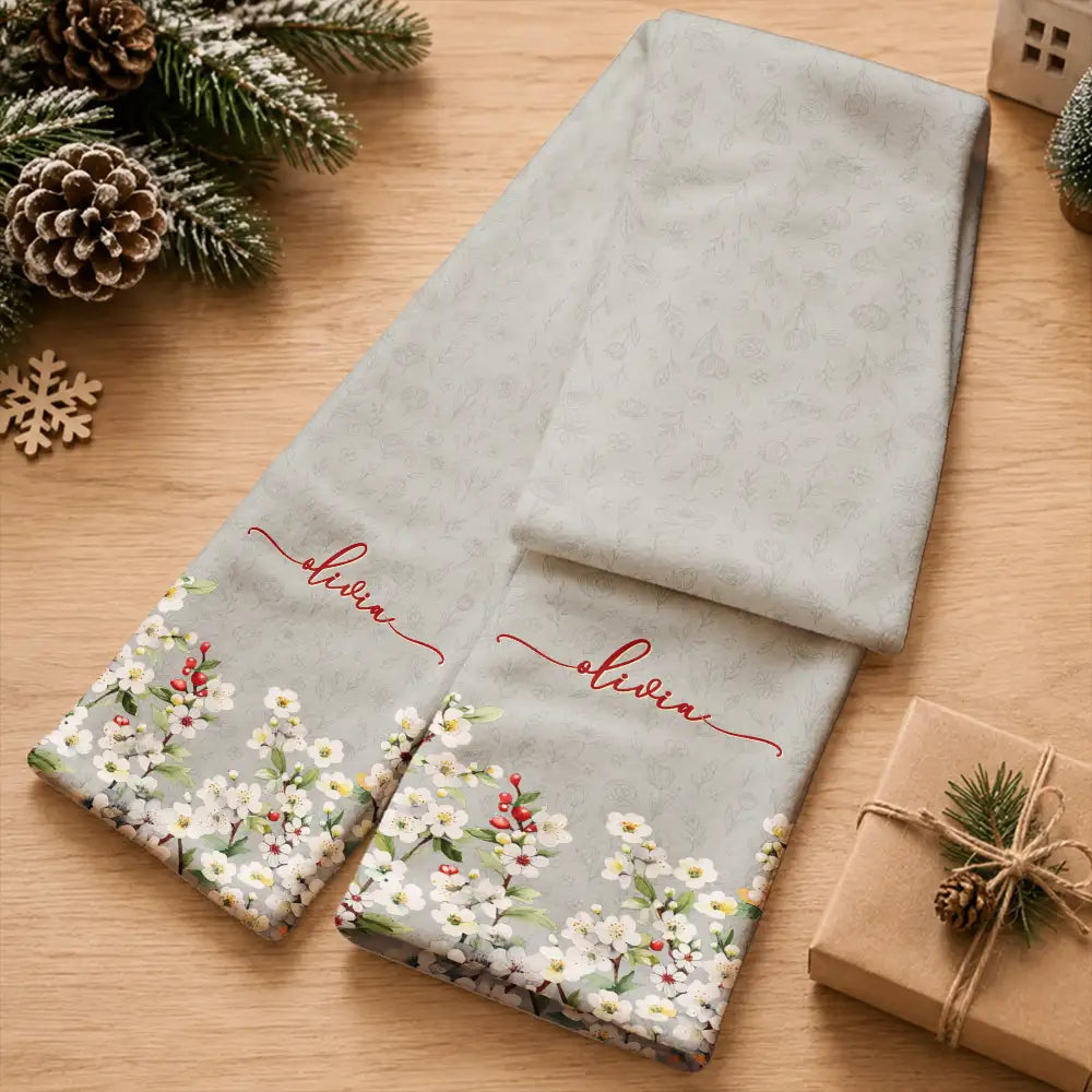 Christmas,Cozy,Gift For Yourself,Gift For Women,Icon - Birth Flower Blooming In Love - Personalized Fleece Scarf
