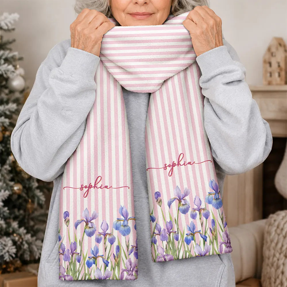 Christmas,Cozy,Gift For Yourself,Gift For Women,Icon - Birth Flower Blooming In Love - Personalized Fleece Scarf