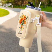 Gift For Yourself, Gift For Women, Gift For Mother, Gift For Grandma, Happy - Birth Flower Bouquet - Personalized Bottle Carrier Bag