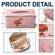 Gift For Yourself, Gift For Women, Gift For Mother, Gift For Daughter, Gift For Sisters, Gift For Bestie, Happy, Top Market - Birth Flower Bouquet - Personalized Leather Makeup Bag