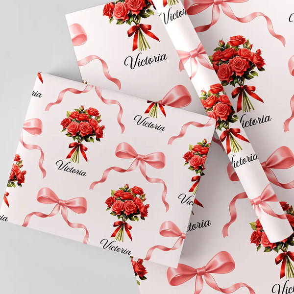 Gift For Women,Happy - Birth Flower Bouquet Custom Name - Personalized Wrapping Paper