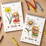 Back To School,Gift For Daughter,Gift For Children,Confident,Vector,Icon - Birth Flower Cartoon Character For Kids, Sisters, Besties - Personalized Sketchbook